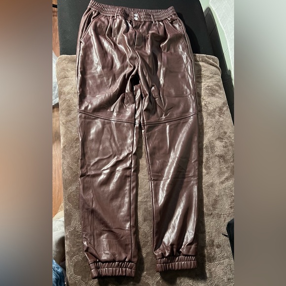 Chocolate Faux Leather Pants - Picture 1 of 4